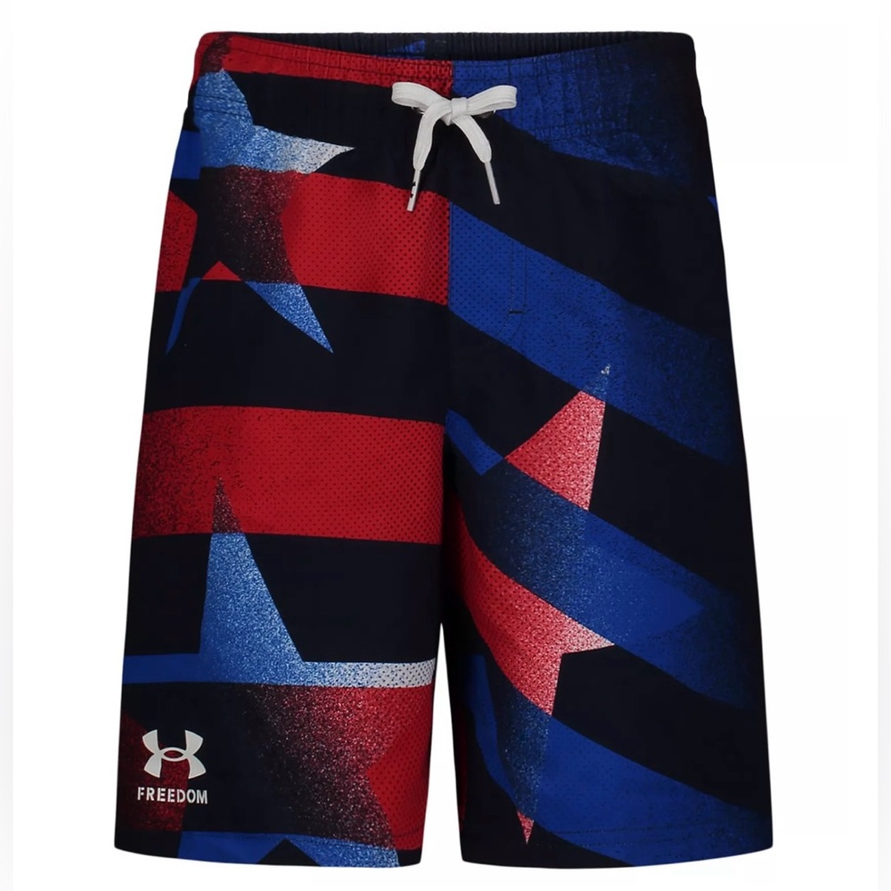 NEW Youth 10/12 Under Armour Patriotic Flag Adjustable Drawstring Swim‎ Trunks